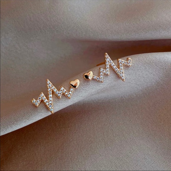 "Warrior" Heartbeat Diamond Minimalist EKG Everyday Nurse/Doctor Stud Earrings - Picture 2 of 9